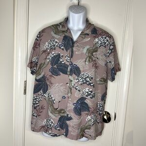 Denim & Flower Stork Print Camp Shirt Size XL